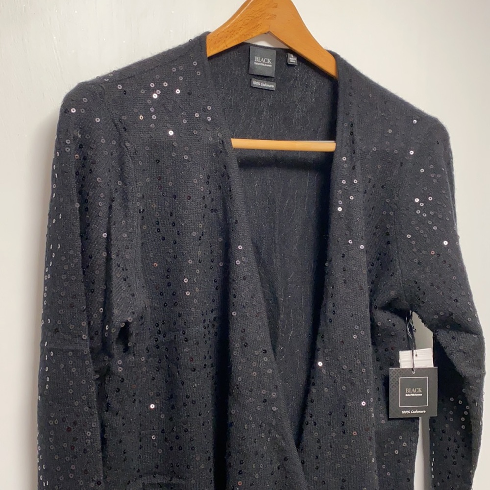 Saks Fifth Avenue 100% Cashmere Sparkly Black Sweater - Picture 4 of 16